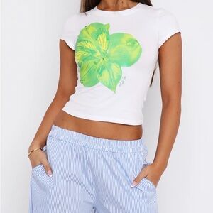 White Fox Boutique White and Lime Crop Top